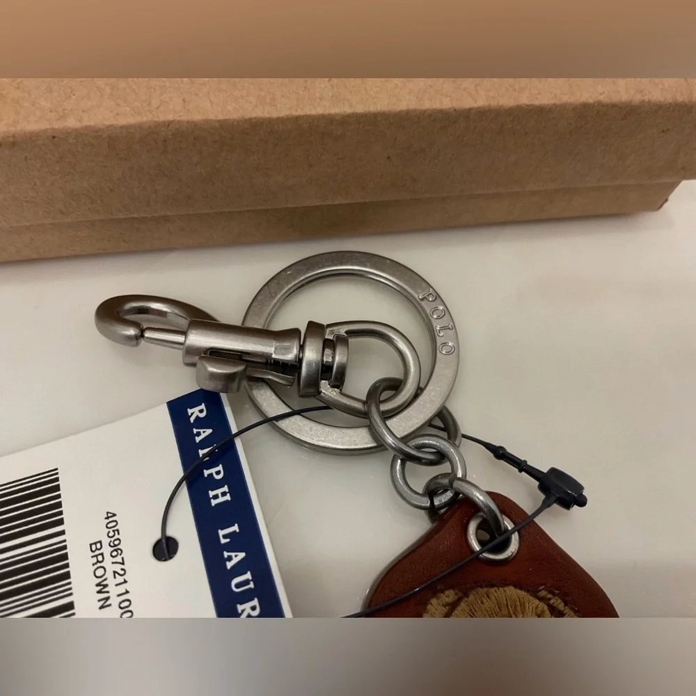 NEW Polo Ralph Lauren FIELD JACKET BEAR - LEATHER Key Ring Keychain - BROWN